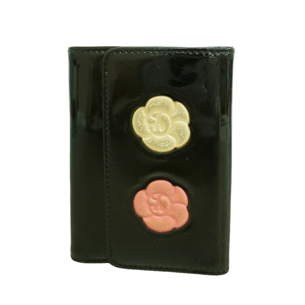 Chanel Accessories Key Case Camellia Patent Leather Black Women's